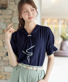 Tiaclasse L 配色パイピングボウタイブラウス