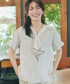 Tiaclasse L 配色パイピングボウタイブラウス