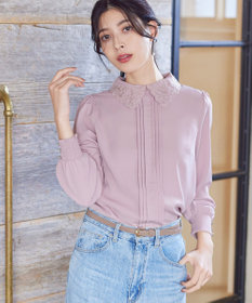 Tiaclasse L 【洗える】襟刺繍ピンタックブラウス