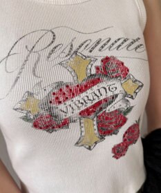 WEGO ラインストーンハートグラフィックタンク