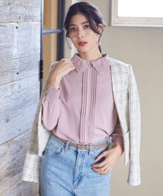 Tiaclasse L 【洗える】襟刺繍ピンタックブラウス