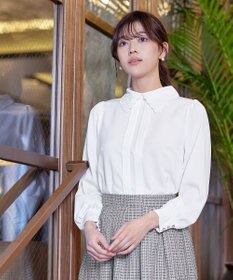 Tiaclasse L 【洗える】襟刺繍ピンタックブラウス