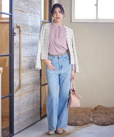 Tiaclasse L 【洗える】襟刺繍ピンタックブラウス