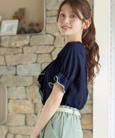 Tiaclasse L 配色パイピングボウタイブラウス