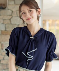 Tiaclasse L 配色パイピングボウタイブラウス