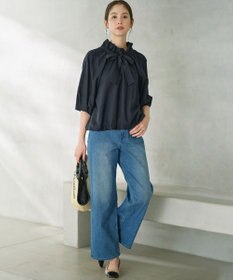 組曲 L 【ストレッチ】ミッドデニム ワイドストレートパンツ