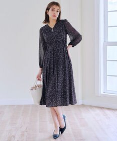 Tiaclasse 【洗える】花柄シフォン袖ワンピース