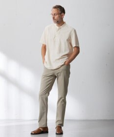 J.PRESS MEN 【HYBRID LINEN】ドビーストライプ バンドカラーラガーシャツ