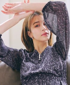 Tiaclasse 【洗える】花柄シフォン袖ワンピース