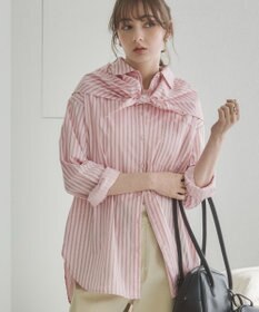 WEGO 【ANGIE VINTAGE】スカーフ付きオーバーサイズストライプシャツ
