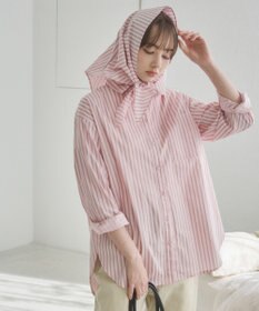 WEGO 【ANGIE VINTAGE】スカーフ付きオーバーサイズストライプシャツ