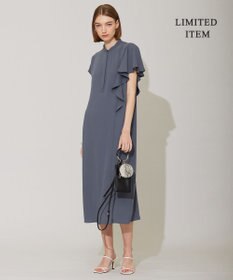 ICB 【接触冷感・UVケア・防シワ・洗える】エステルダブルクロス ラッフルスリーブワンピース