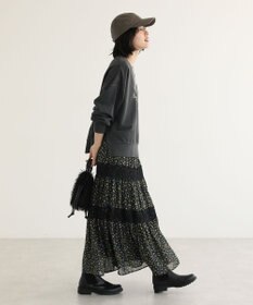 Green Parks レースドッキング花柄ティアードスカート