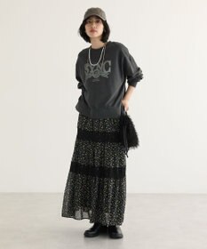 Green Parks レースドッキング花柄ティアードスカート