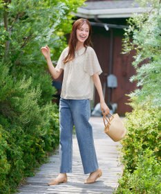 Tiaclasse 【洗える】チェック柄ハンカチスリーブブラウス