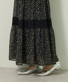 Green Parks レースドッキング花柄ティアードスカート