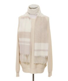 MOONBAT FURLA ウール混ラメ入りブロックチェックストールマフラー／幅30cm