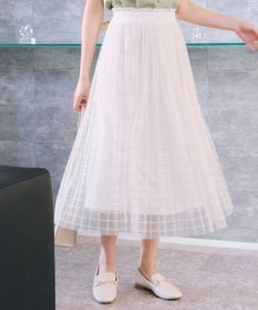 Tiaclasse 【洗える】チェック柄チュールレーススカート