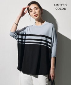 ICB 【WEB限定カラーあり】VIS/NYハイゲージ プルオーバーニット サックスグレー×ブラックボーダー［WEB限定］