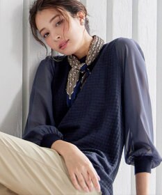 Tiaclasse L 【新色追加・洗える】シアーチェック柄ニットチュニック