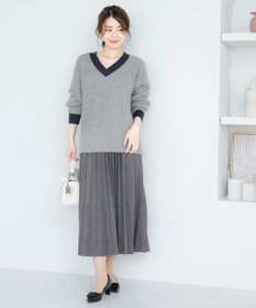 Tiaclasse L 【洗える】表情豊かなメランジニットVネックトップス