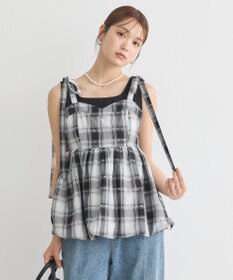 earth music&ecology チェックパターンバルーンキャミビスチェ