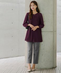 Tiaclasse L 【新色追加・洗える】裏起毛ジョーゼット胸元タックチュニックブラウス