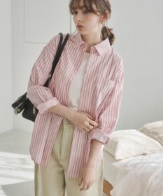 WEGO 【ANGIE VINTAGE】スカーフ付きオーバーサイズストライプシャツ