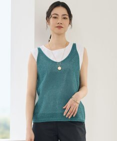 自由区 ペーパーコットンメッシュ ベスト ターコイズ