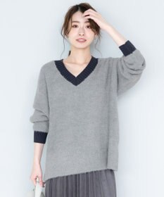 Tiaclasse L 【洗える】表情豊かなメランジニットVネックトップス