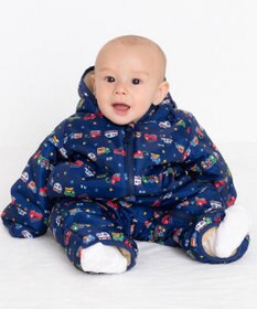 MIKI HOUSE HOT BISCUITS 【70-100cm】 裏ボアフリース 総柄ジャンプスーツ