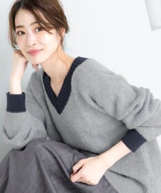 Tiaclasse L 【洗える】表情豊かなメランジニットVネックトップス