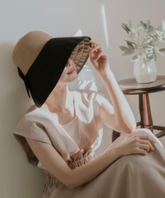 MOONBAT 【遮光100%/UPF50%＋/UVカット】洗えるバックリボン ブレードパラソルハット 手洗いOK/サイズ調整可能/吸水速乾/遮熱