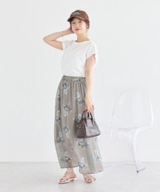 earth music&ecology フラワーシアープリントスカート