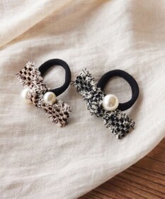 Tiaclasse パール×ツイードリボンヘアゴム
