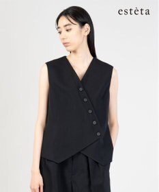23区 【エステータ】ウールリネン アシンメトリーボタン ベスト