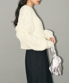 Green Parks フリンジスリーブショート丈ケーブルニット