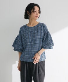 Green Parks 前後２ｗａｙ袖バルーンギンガムチェックブラウス