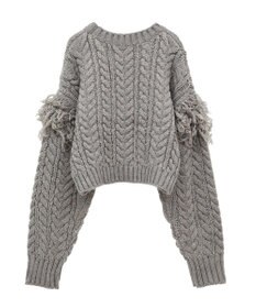 Green Parks フリンジスリーブショート丈ケーブルニット