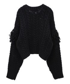 Green Parks フリンジスリーブショート丈ケーブルニット