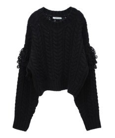 Green Parks フリンジスリーブショート丈ケーブルニット