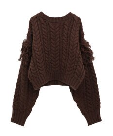 Green Parks フリンジスリーブショート丈ケーブルニット