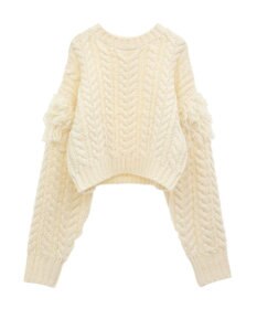 Green Parks フリンジスリーブショート丈ケーブルニット