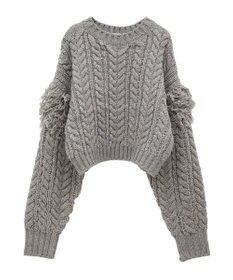 Green Parks フリンジスリーブショート丈ケーブルニット