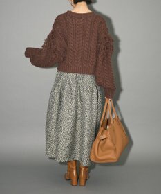 Green Parks フリンジスリーブショート丈ケーブルニット