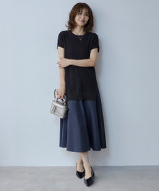 自由区 【カタログ掲載・洗える】ハイツイストコットンアセテート異素材コンビ ワンピース ブラウンxネイビー