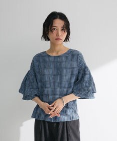 Green Parks 前後２ｗａｙ袖バルーンギンガムチェックブラウス