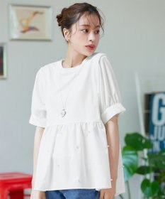 Tiaclasse L 【洗える】パール付きカットソードッキングブラウス