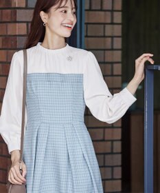 Tiaclasse 【洗える】ビスチェ風ツイードチェックドッキングワンピース