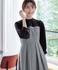 Tiaclasse 【洗える】ビスチェ風ツイードチェックドッキングワンピース